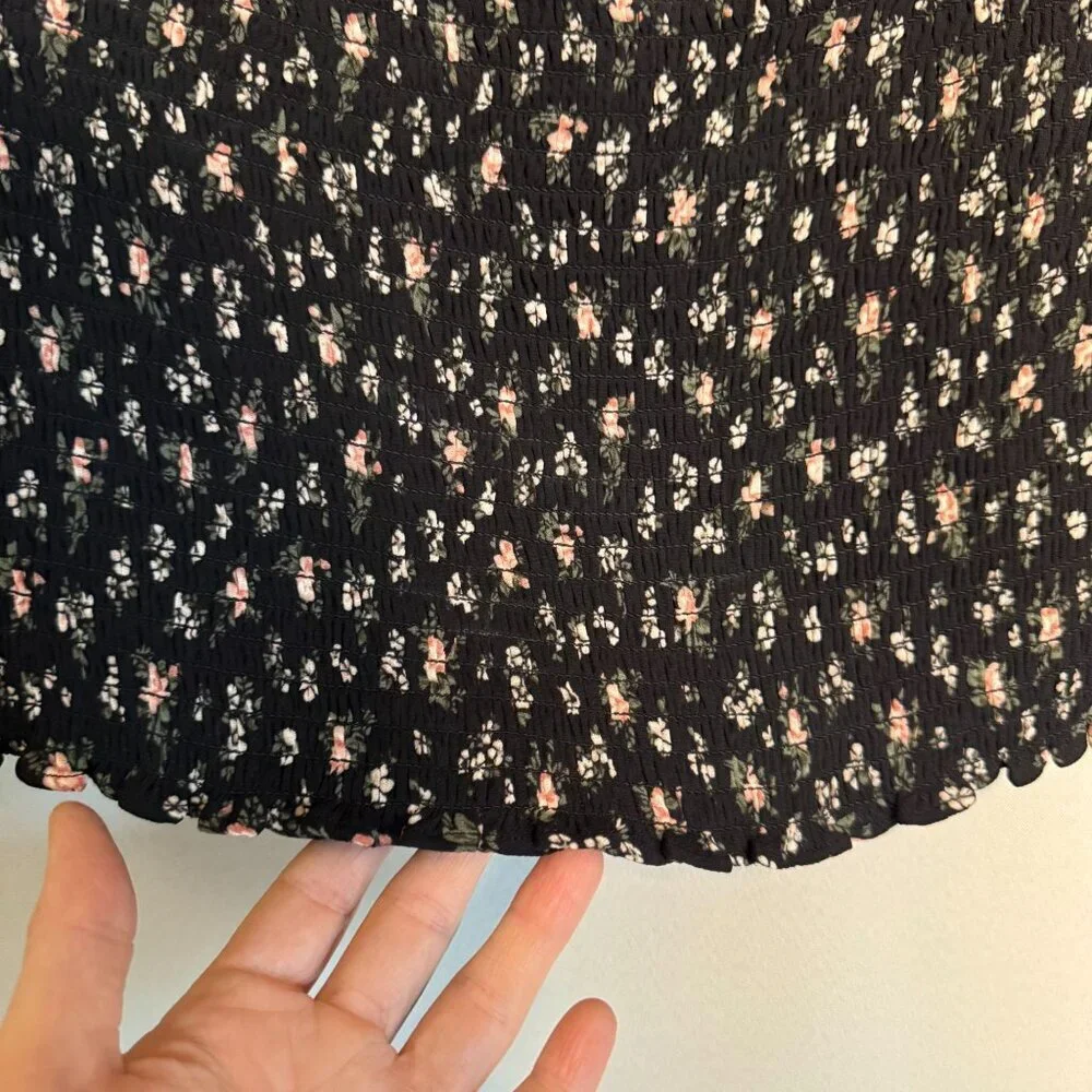 Reformation Pinto Top Smocked Bodice Long Ballon Sleeve Black‎ Pink Freesia 1X
